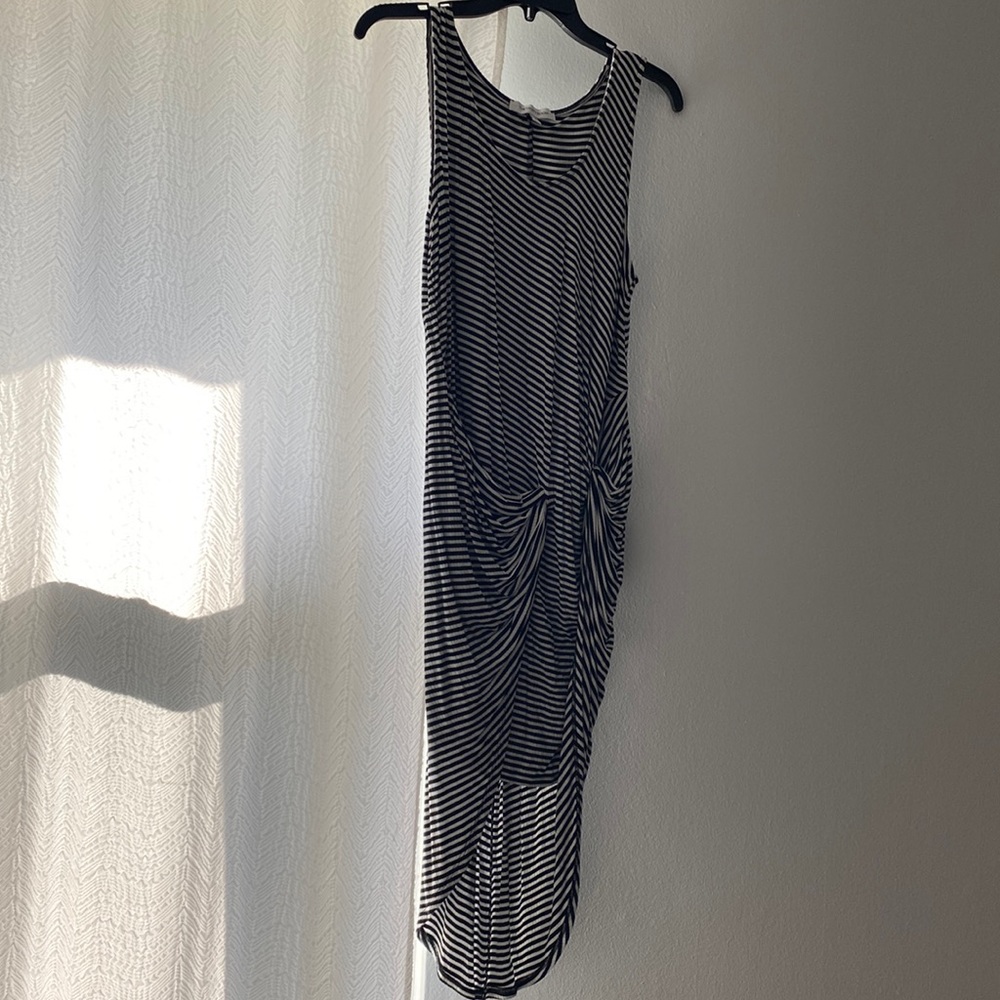 The Vanity Room- Black and white stripe fitted high low dress- sleeveles